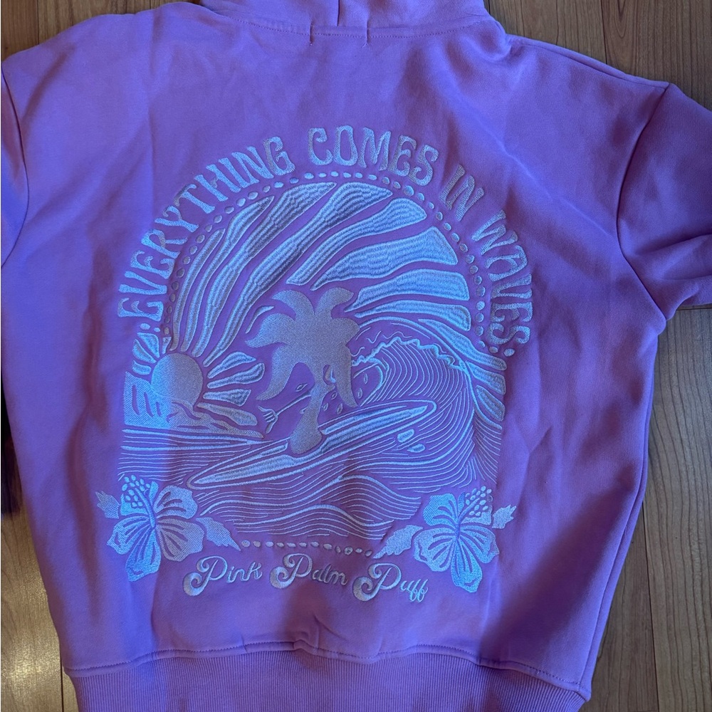 "Everything Comes in Waves" Hoodie in Pink - PINK PALM PUFF - Picture 4 of 7